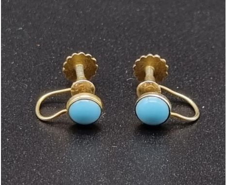 A Pair of Vintage 9K Yellow Gold Blue Enamel Earrings.1.33g 