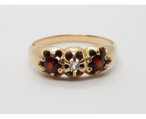 A 14k Yellow Gold Georgian Diamond and Ruby Ring.Size N. 2.66g 
