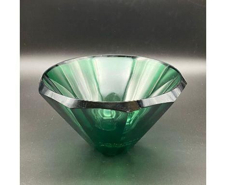 A Vintage Faceted Murano Green-Glass Bowl. A/F12cm tall. 22cm diameter. 