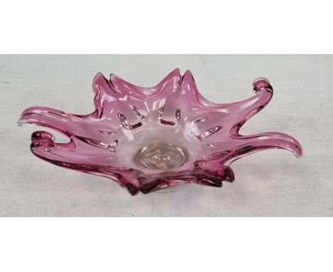 A Vintage Murano Cranberry Glass Fruit Bowl. A/F.50 x 15cm. 