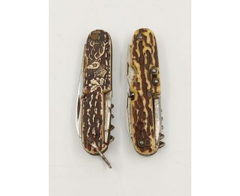 2 Vintage Carved Handled Utility Knives 