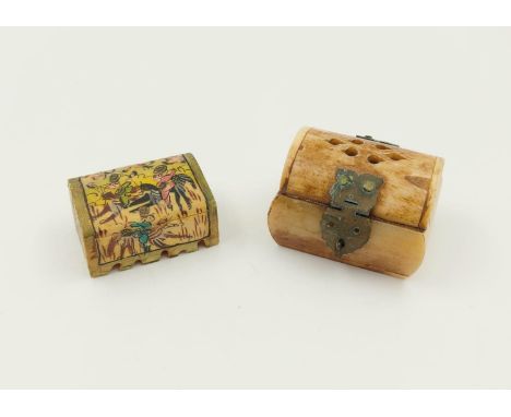 Two Antique Japanese Ivory - Possibly Netsuke Trinket Boxes. 45 x 25mm and 55 x 35mm. A/F 