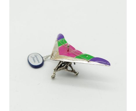A Vintage Italian Enamel Silver Flying Kite - Excellent condition with Original tag. 6.5cm wingspan. 