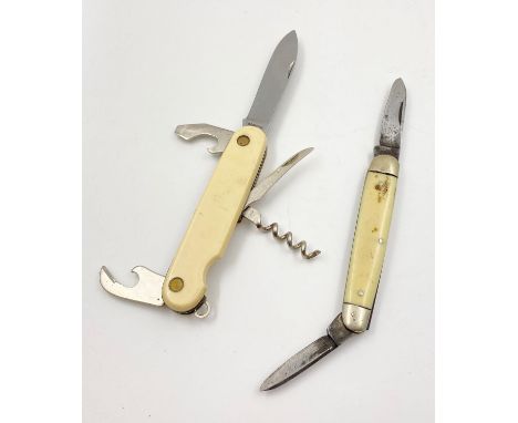 A Very Good Condition Vintage Bone Handled 5 Piece Tool Utility Knife 9cm length together with a vintage bone handled penknif