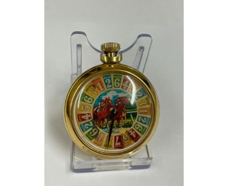 Vintage horse racing spinning gaming pocket watch (working) sold with no guarantee 