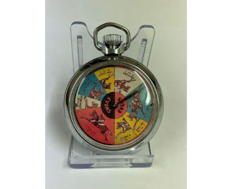 Vintage horse racing spinning gaming pocket watch ( working) sold with no guarantee 