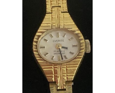 Vintage 1950/60?s ladies EVERITE  cocktail wristwatch in gold tone. Face showing 17 jewels incabloc . Manual winding, perfect