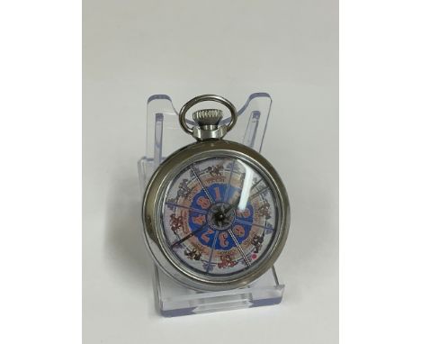 Vintage horse racing spinning gaming pocket watch ( working) sold with no guarantee 
