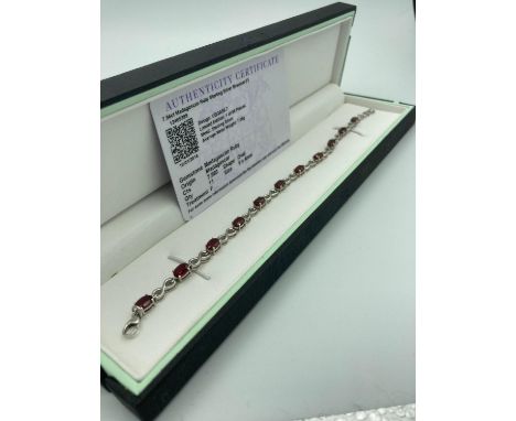 RUBY set SILVER BRACELET  having certificate of authenticity and original protective soft pouch.8? (20 cm). 