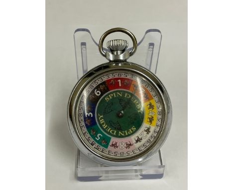 Vintage horse racing spinning gaming pocket watch ( working) sold with no guarantee 