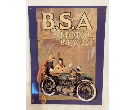 Vintage metal advertising sign for BSA MOTOR BICYCLES in art deco style. 