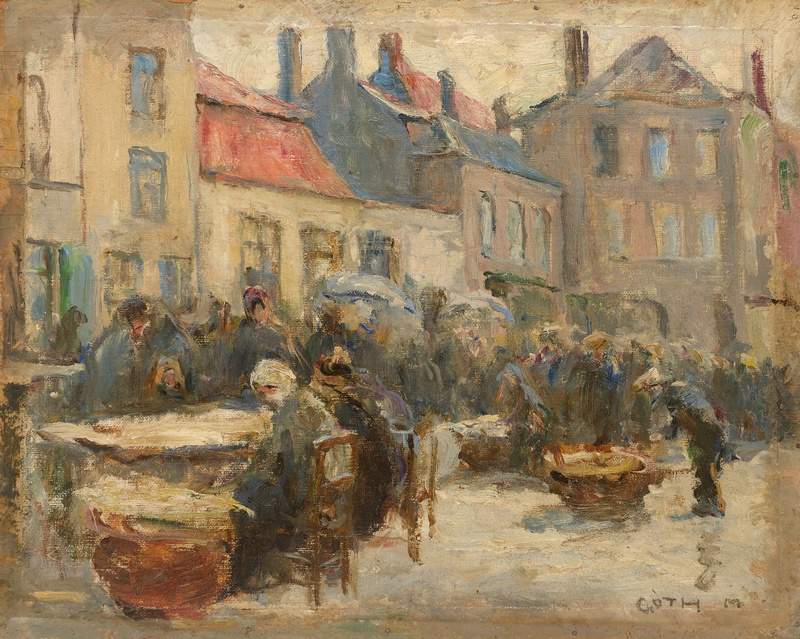 Maurice Góth (1873-1944), 'Vismarkt te Brugge', gesigneerd r.o ...