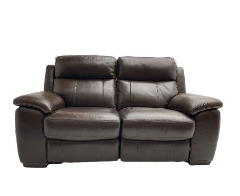 DFS - 'Cornell' two seat electric recliner sofa, upholstered in chocolate leather, button controlled with USB Dimensions: Hei