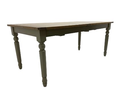 Neptune - 'Suffolk' 8-12 seat extending dining table, rectangular oak with breadboarded ends, on light grey finish base with 