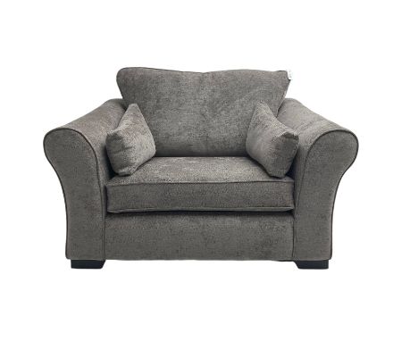 Two seat snuggler sofa, upholstered in grey fabricDimensions: Height:&nbsp;80cm&nbsp; Length/Width:&nbsp;150cm&nbsp; Depth/Di