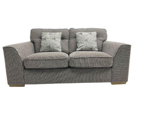 Two seat sofa, upholstered in grey fabric with scatter cushionsDimensions: Height:&nbsp;92cm&nbsp; Length/Width:&nbsp;189cm&n