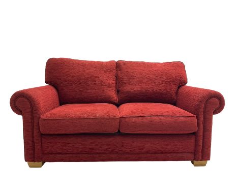 Two seat metal actions sofa bed upholstered in red coverDimensions: Height:&nbsp;100cm&nbsp; Length/Width:&nbsp;180cm&nbsp; D