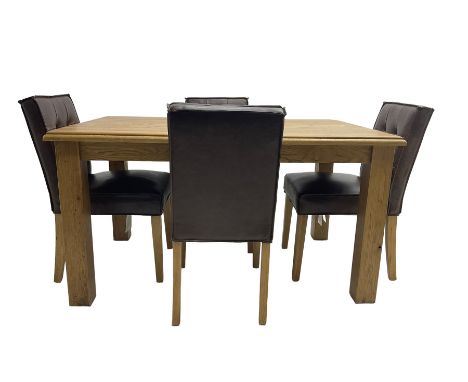 Light oak rectangular dining table, together with four dining chairs upholstered in brown Dimensions: Height:&nbsp;75cm&nbsp;