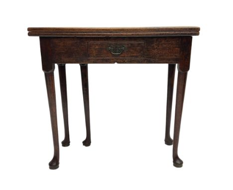 18th century elm side table, rectangular fold-over over single drawer, single gate-leg action base, on cabriole supportsDimen