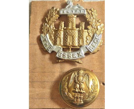 British WWI The Essex Regiment Cap Badge (Bi-metal, slider) with Brass WWI Essex Regt Button