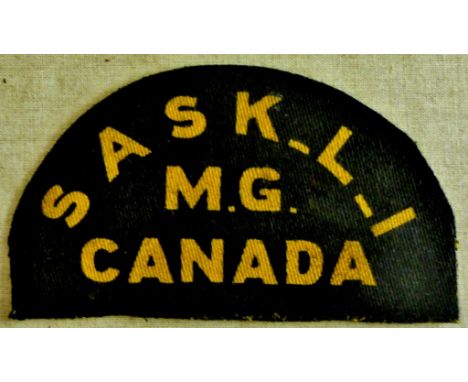 Canadian Saskatoon Light Infantry Machine Gunner Cloth printed Shoulder title, gold on black 