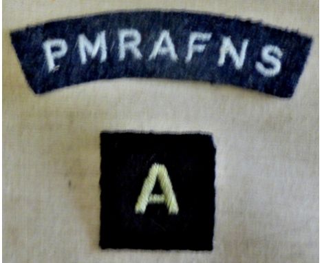 British WWII Princess Mary's Royal Air Force Nursing Service cloth shoulder title with Auxiliary cloth 'A' patch,