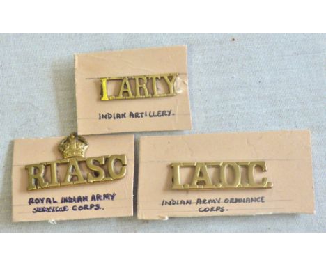 Indian Shoulder Titles (3) Artillery, Army Ordnance Corps and Royal Indian Army Service Corps