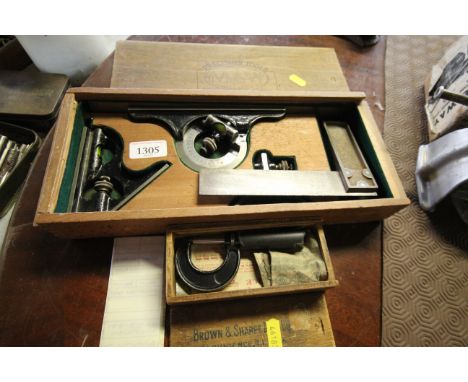 Two boxes of precision measuring tools, named to Brown and Sharpe; and also Moore and Wright 