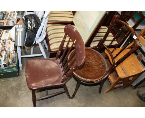 A painted stick back chair, a bentwood chair