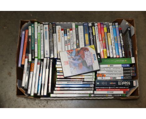 A box of various computer console games including XBOX, PlayStation and SEGA master system