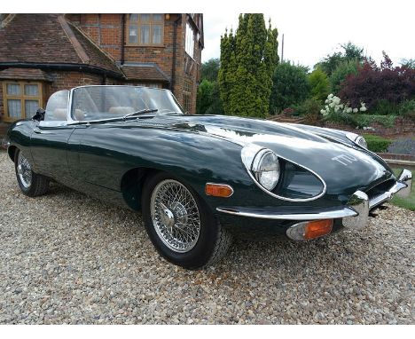 - LHD, green with light tan interior- SU carburettors- UK registeredThe E-Type's Malcolm Sayer-penned lines are thought by ma