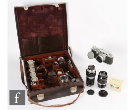 A Leica IIIf camera outfit to include Leica body serial number 632825, with Summitar f2, 5cm lens serial number 799219 lens, 