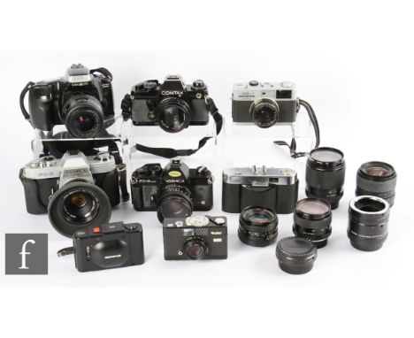 A collection of 35mm range finder and SLR cameras, to include Minolta Dynax 300si, Rollei B.35 compact camera, Contax 139 Qua