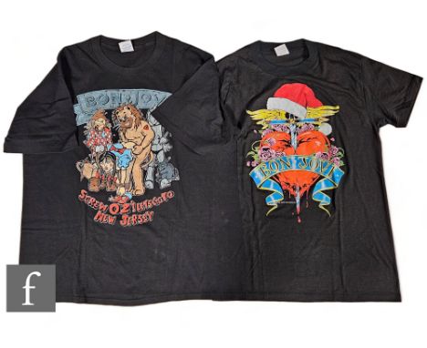 Bon Jovi - Two tour t shirts, 1989, Germany, labelled M, and 'Screw Oz lets go to New Jersey', labelled L. (2)  *A Tour Manag
