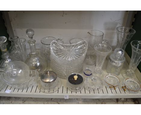 A shelf of glassware.