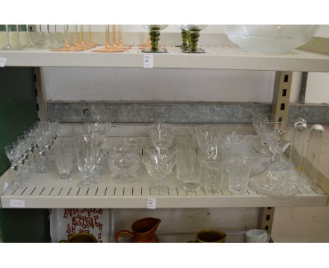 A shelf of glassware.