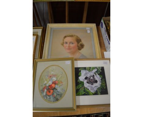Thomas Bradley, a portrait of a young lady, signed and dated 1962 and two floral studies.