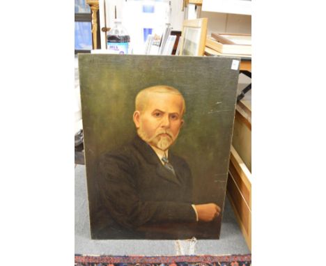 A bust length portrait of a gentleman with a beard, oil on board, unframed.