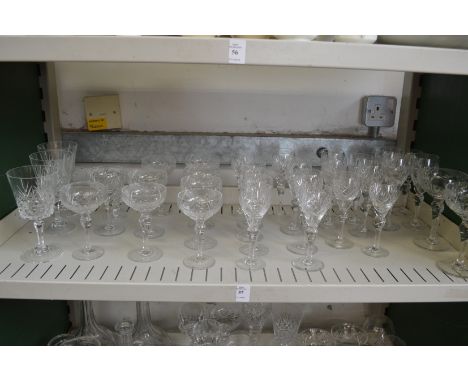 A shelf of glassware.