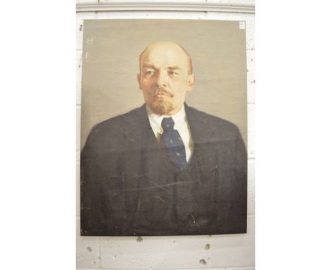 A portrait of Lenin, oil on canvas, unframed.