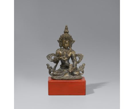 Vajrasattva. Bronze. Sinotibetisch, 18./19. Jh.Der das Absolute personifizierende Adibuddha sitzt in padmasana und trägt in s
