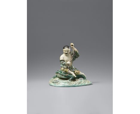 Liu Haichan auf dreibeiniger Kröte des Reichtums. Email sur biscuit. Kangxi-Periode (1662–1722)Der daoistische Unsterbliche u