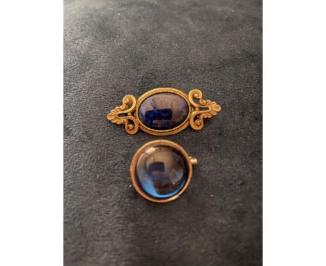 JEWELLERY - 2 X COSTUME BROOCHES&nbsp;
2 vintage costume jewellery brooches. Simulating lapis lazuli and Essex crystal. Good 