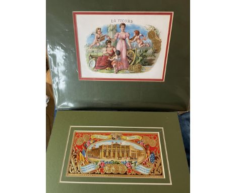 ADVERTISING - 2 19th CENTURY LITHOGRAPH CIGAR BOX LABELS&nbsp;
2 mounted 19th century chromolithographic cigar box labels. Bo