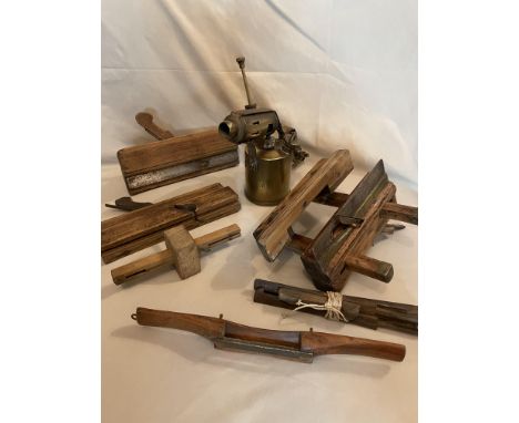 COLLECTION OF 19th CENTURY WOODWORKING PLANES, TOOLS &amp; BLOW TORCH&nbsp;
A collection of 7 19th century moulding planes, t