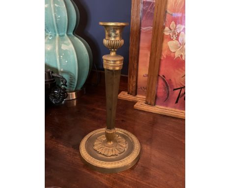 19th CENTURY FRENCH GILDED BRASS CANDLESTICK&nbsp;
A good quality french empire gilded brass candlestick. Good condition with