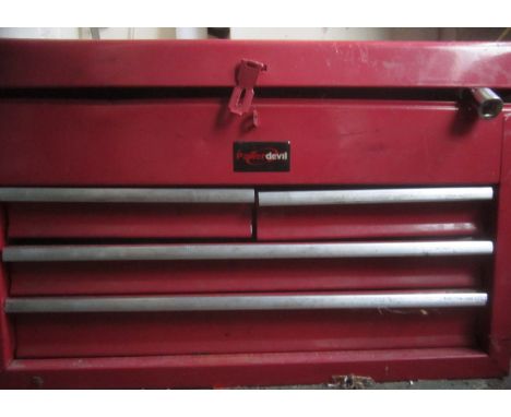 POWER DEVIL METAL TOOL BOX INCLUDES TOOLS
4 pull out drawers and top storage.
TOOLS INCLUDED.
COLLECTION ONLY