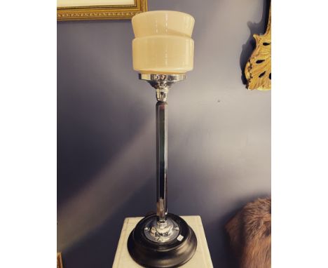 ART DECO - CHROME PLATE &amp; EBONISED WOOD LAMP BASE&nbsp;
Shade not included. A stylish Art Deco chrome plated lamp base wi