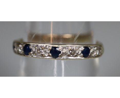 9ct gold diamond and sapphire half hoop eternity ring.  1.6g approx size L.  (B.P. 21% + VAT) 