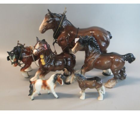 Collection of ceramic horses to include Beswick shire horse, West German pony etc (6) (B.P. 21% + VAT) 